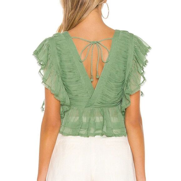 NWT REVOLVE Tularosa Ethereal Sage Mint Green Kaia Ruffle Sheer Top Blouse - Picture 4 of 17